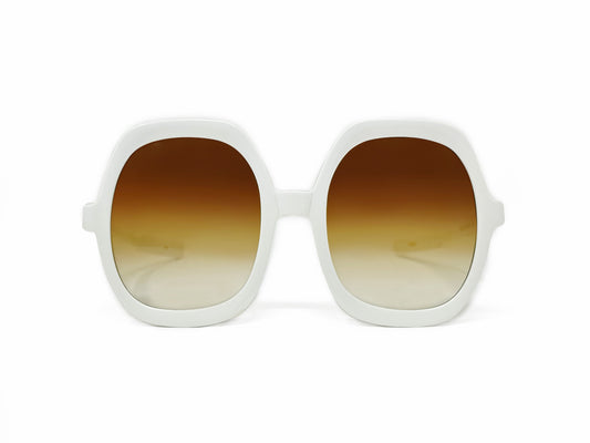 Kala Eyewear large, oval, acetate sunglass. Model: Twiggy. Color: WH white. Front view.