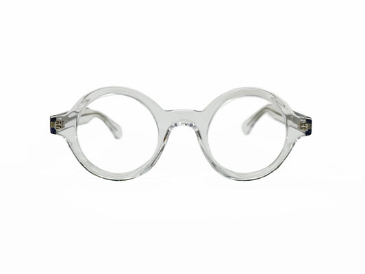 Kala Eyewear round acetate optical glasses. Model: Washer. Color: CLR - Transparent. Front view. 