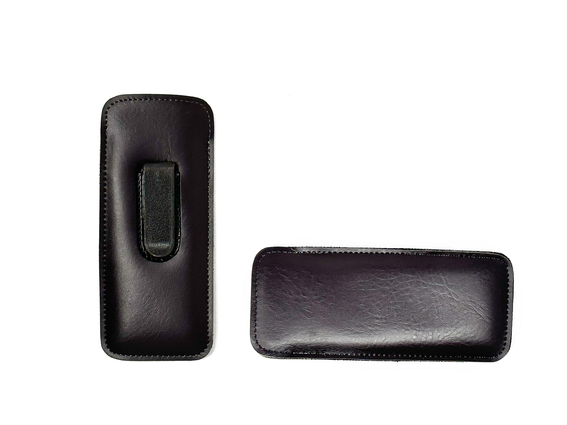 Leather slip-in case with belt strap in Brown. 