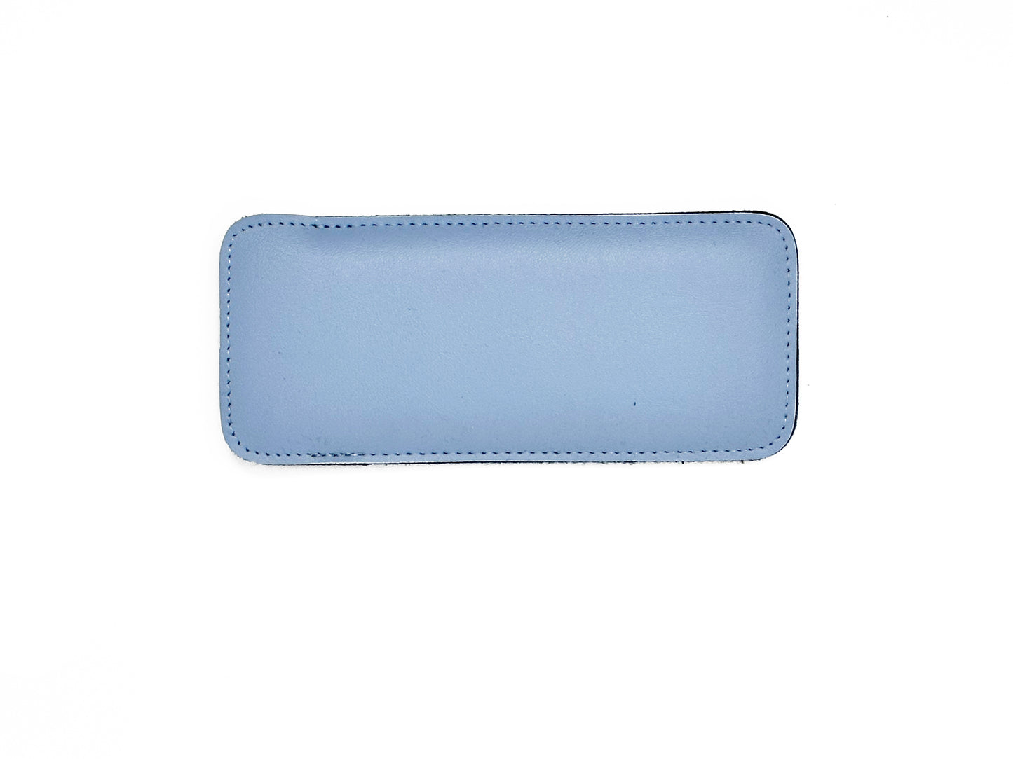 Thin, compact leather slip-in case in Sky Blue.