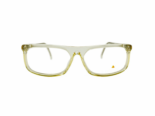 Liz Claiborne rectangular acetate optical frame with flat-top. Model: LC37. Color: Transparent yellow. Front view. 