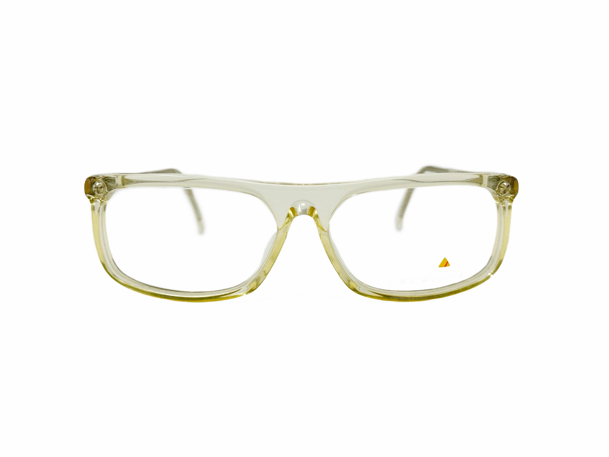 Liz Claiborne rectangular acetate optical frame with flat-top. Model: LC37. Color: Transparent yellow. Front view. 
