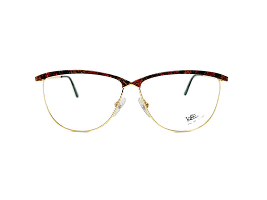 Logo Paris rounded cat-eye with wing tip top. Model: 191-44. Color: 061 - Red and gold metal. Front view. 