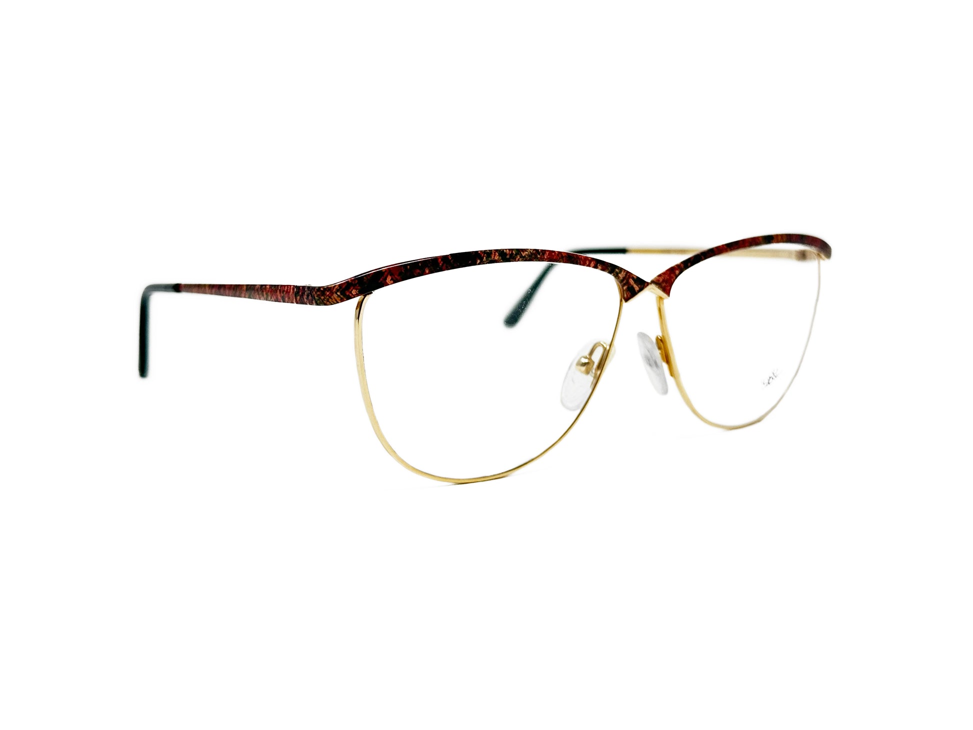 Logo Paris rounded cat-eye with wing tip top. Model: 191-44. Color: 061 - Red and gold metal. Side view.