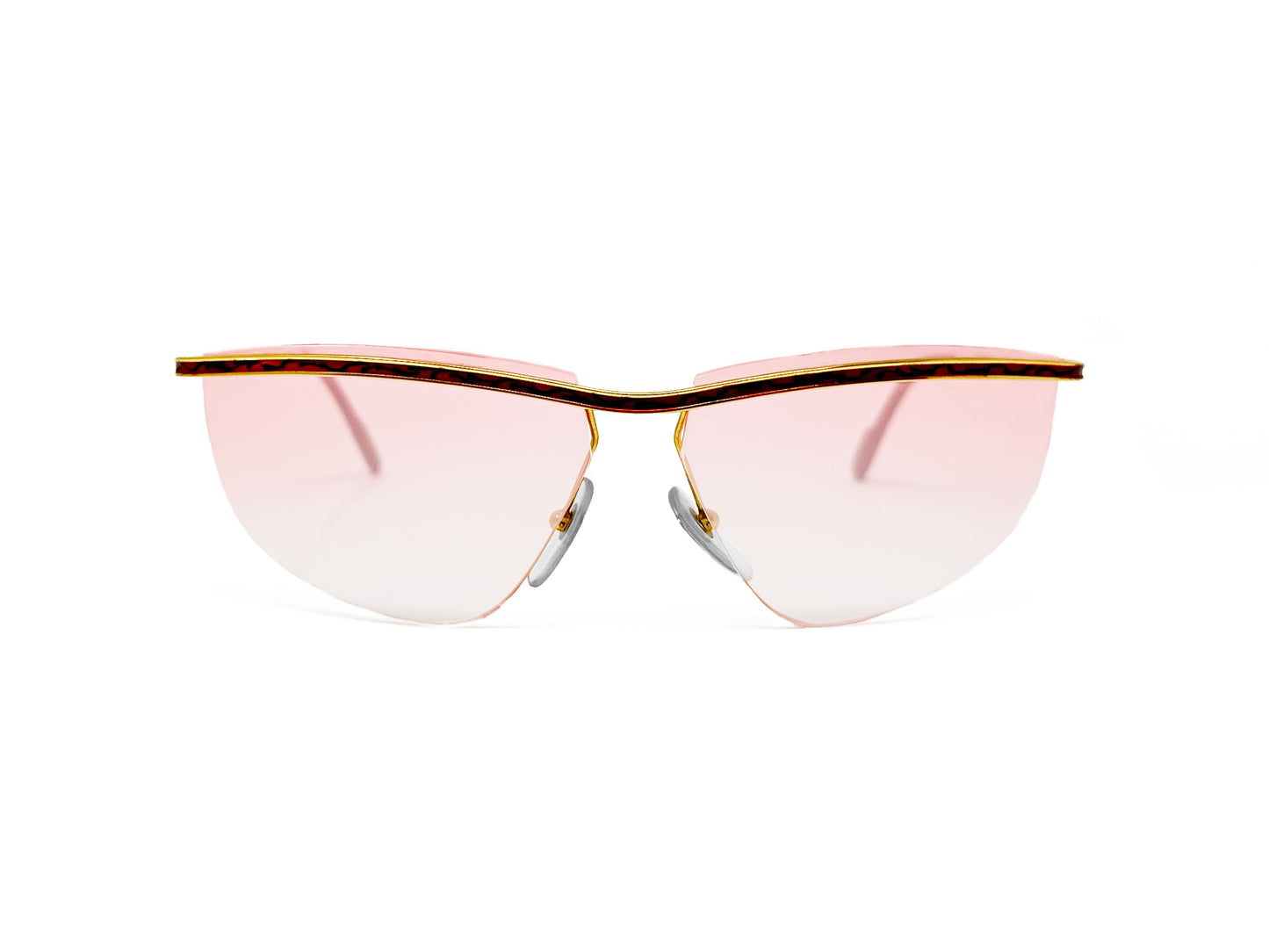 Lozza metal rimless optical frame with bar across front of frame. Model: 5504. Color: 1 - Red marble with gold. front view. 
