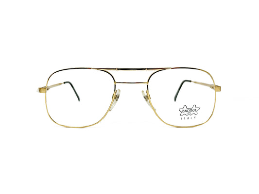 Luxottica metal, flat-top, metal aviator optical frame with extra side bridge. Model: Kuxx Aviator. Color: GEP - Gold. Front view. 