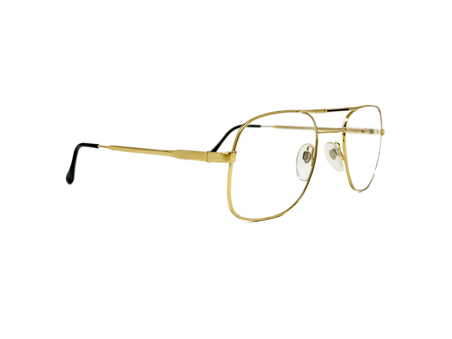 Luxottica metal, flat-top, metal aviator optical frame with extra side bridge. Model: Kuxx Aviator. Color: GEP - Gold. Side view.