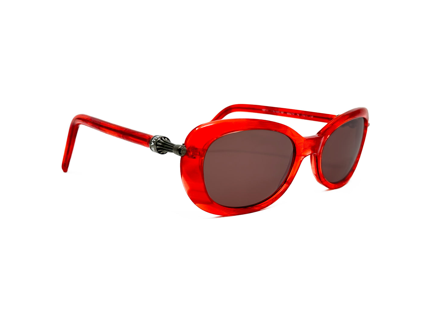 Mariella Burani oval acetate sunglasses. Model: 2000-4. Color: 2 - Semi-transparent red. Side view.
