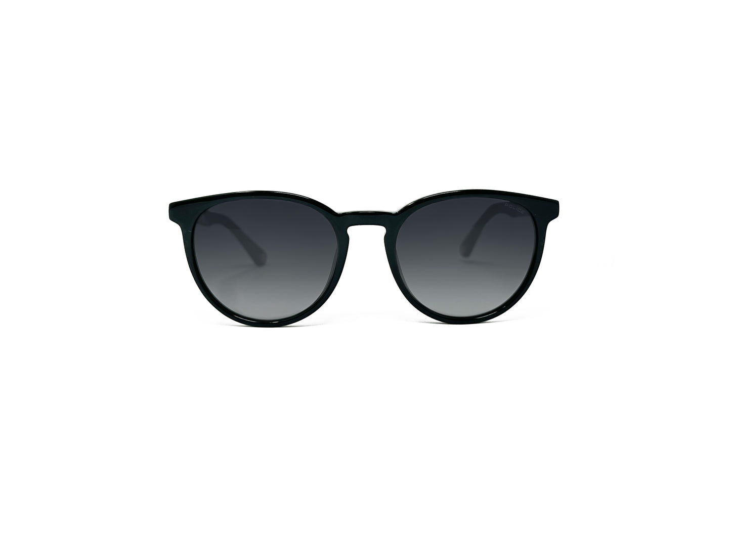 Police round acetate sunglass. Model: SPL873 Origins2. Color: 700F - Black. Front view.