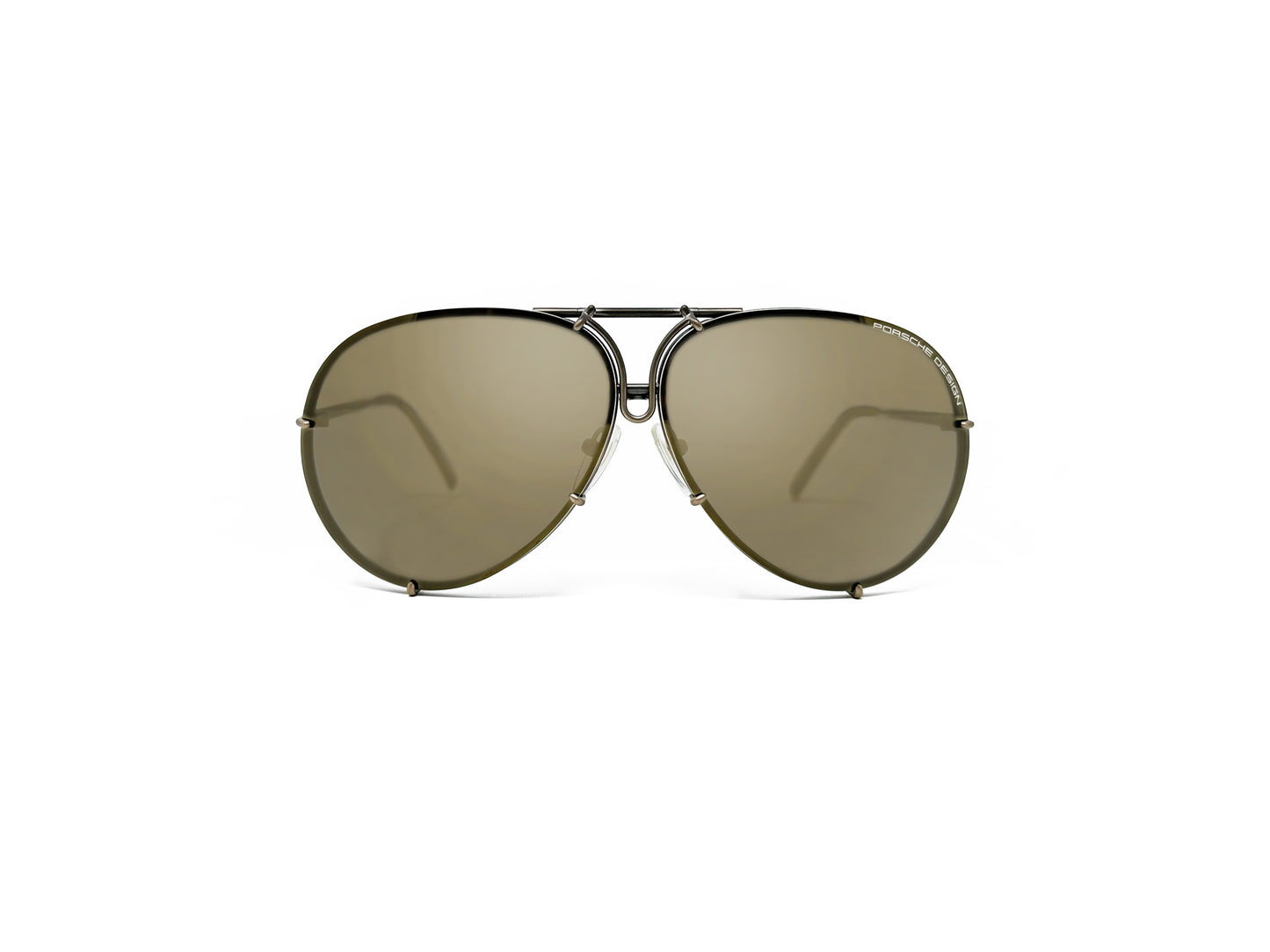 Porsche Design aviator style sunglass. Model: P8478. Color E - gunmetal with brown/green lens. Front view.