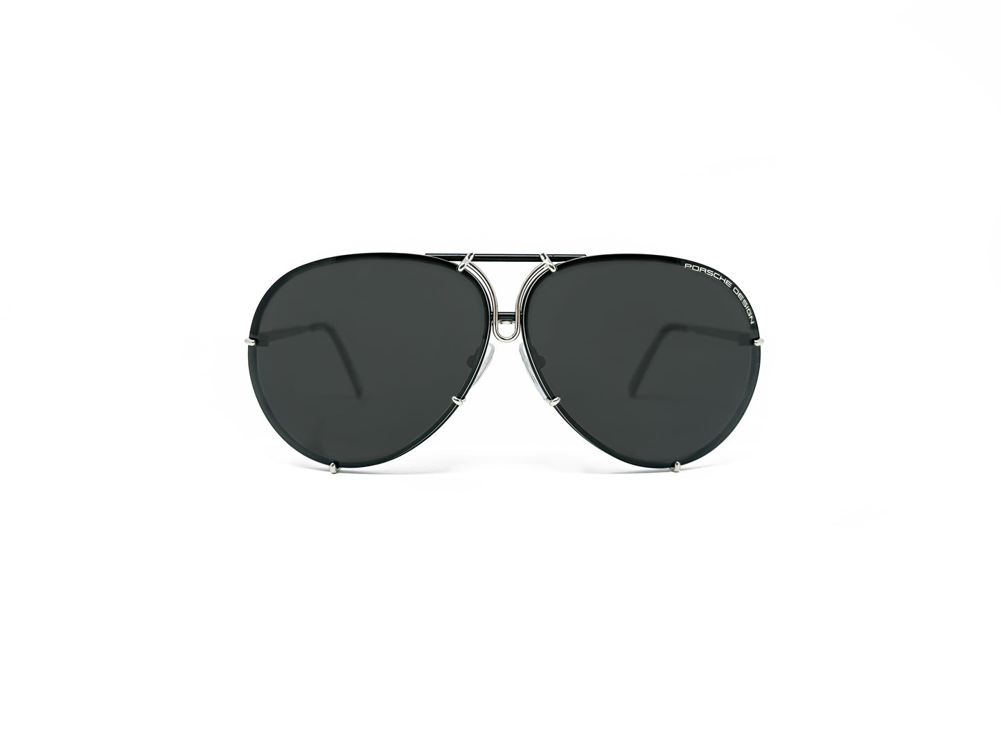 Porsche Design aviator style sunglass. Model: P8478. Color J black and silver. Front view.