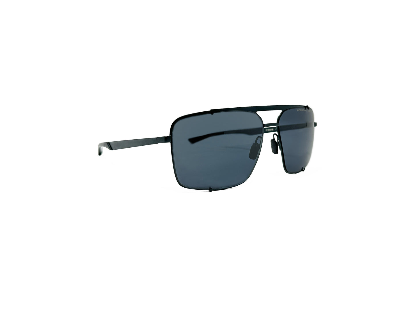 Porsche Design square aviator style sunglass. Model: P8919. Color: C Blue/Black. Side view.