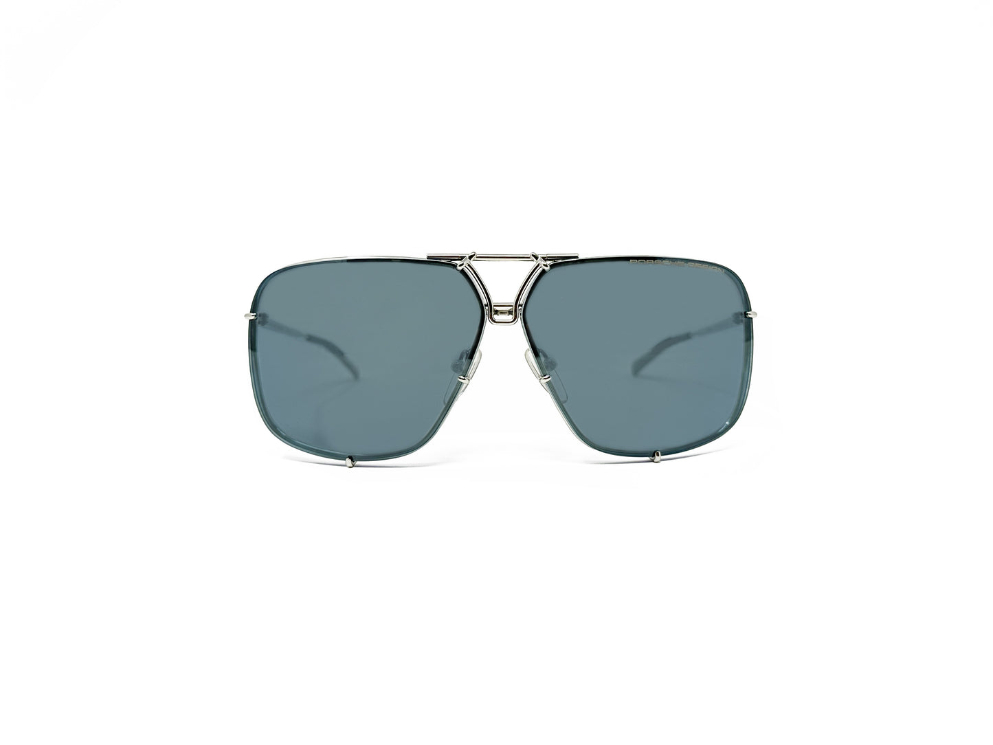 Porsche Design sunglass. Model: P8928. Color: C Silver with blue lens. Front view.
