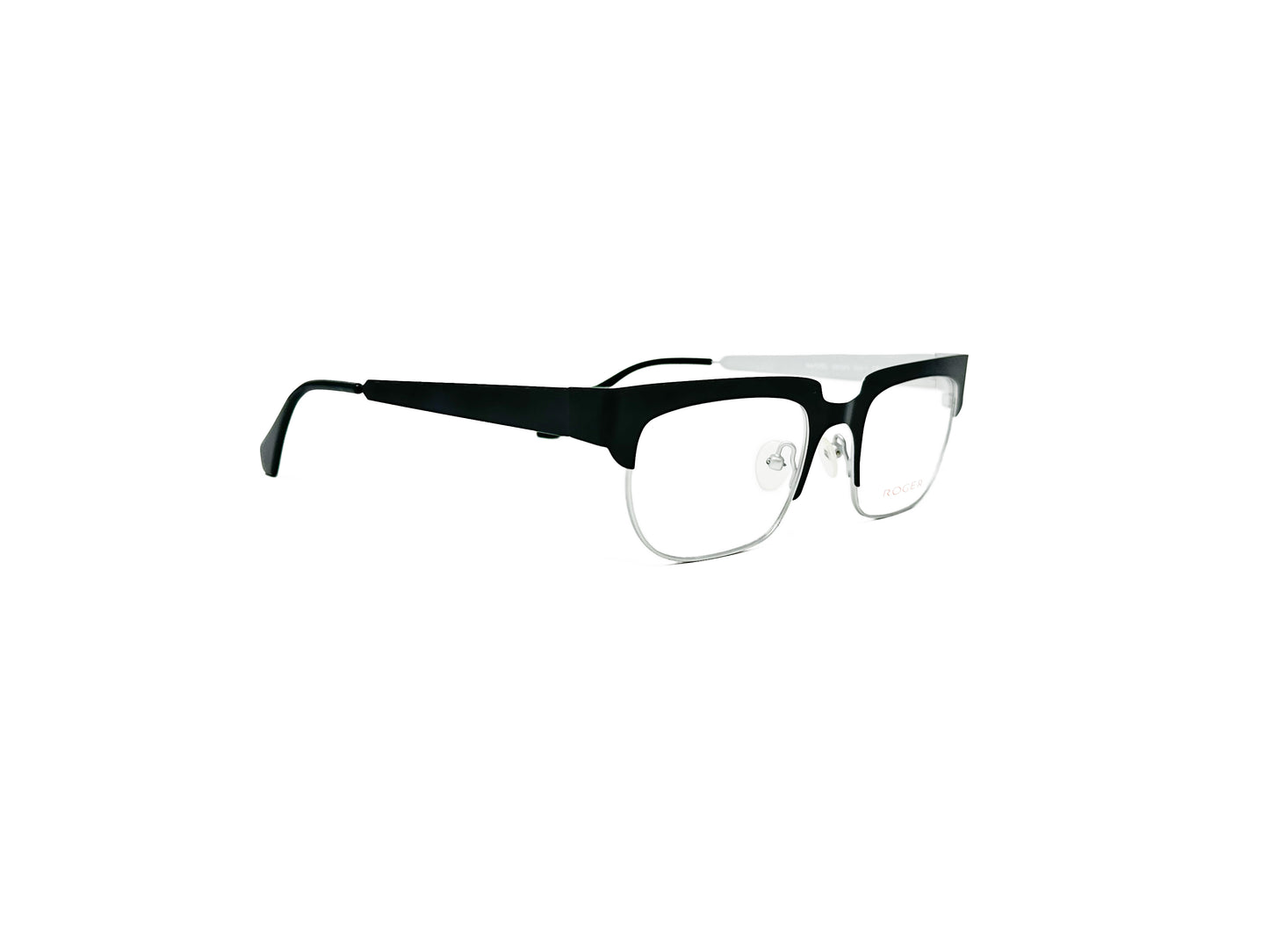 Roger half-rim, geometrically shaped metal optical frame. Model: Marzel. Color: 1 - Black. Side view.