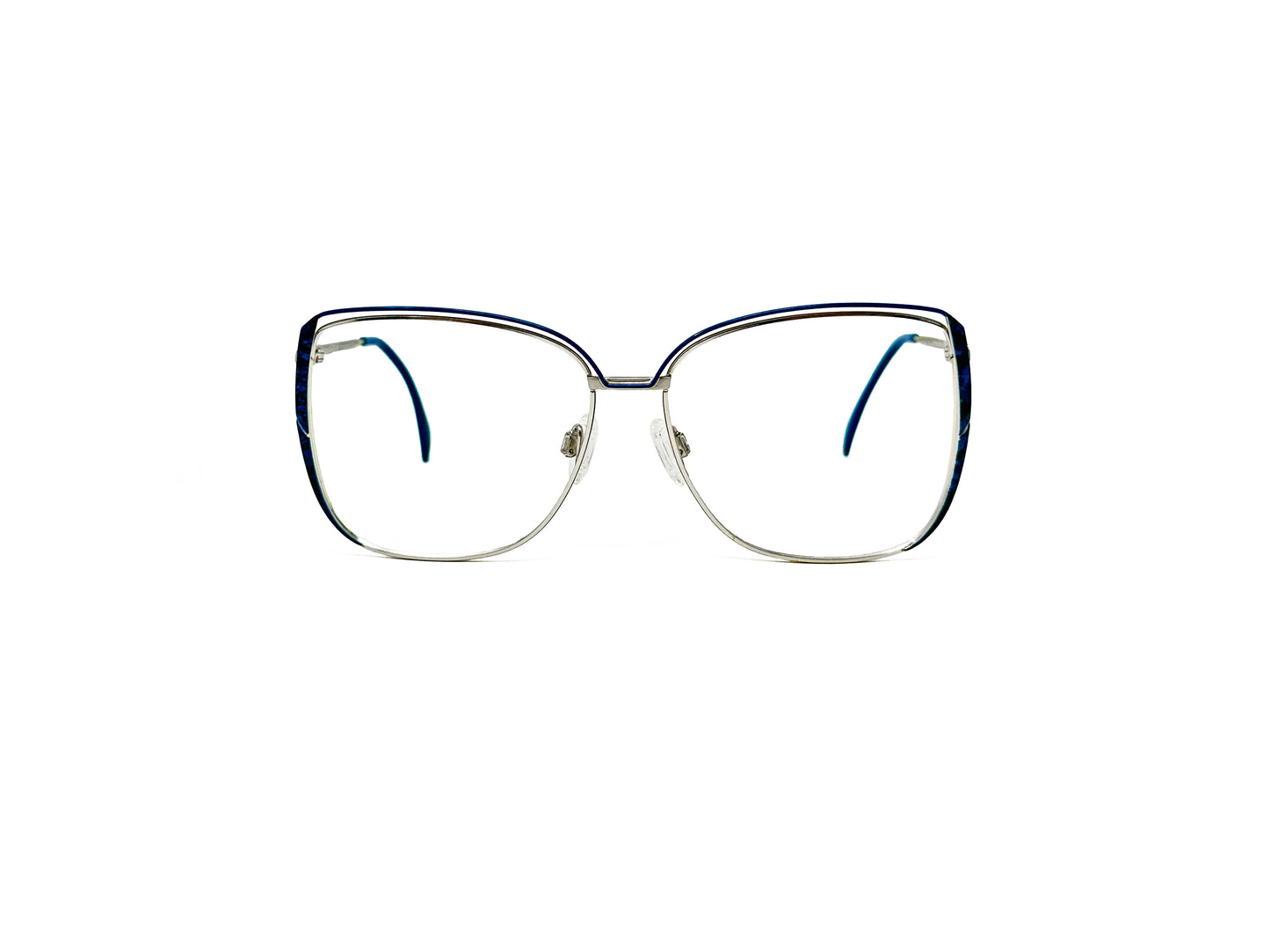 Silhouette metal, butterfly optical frame. Model: 6045. Color: 4246 - Blue trim with silver metal. Front view.