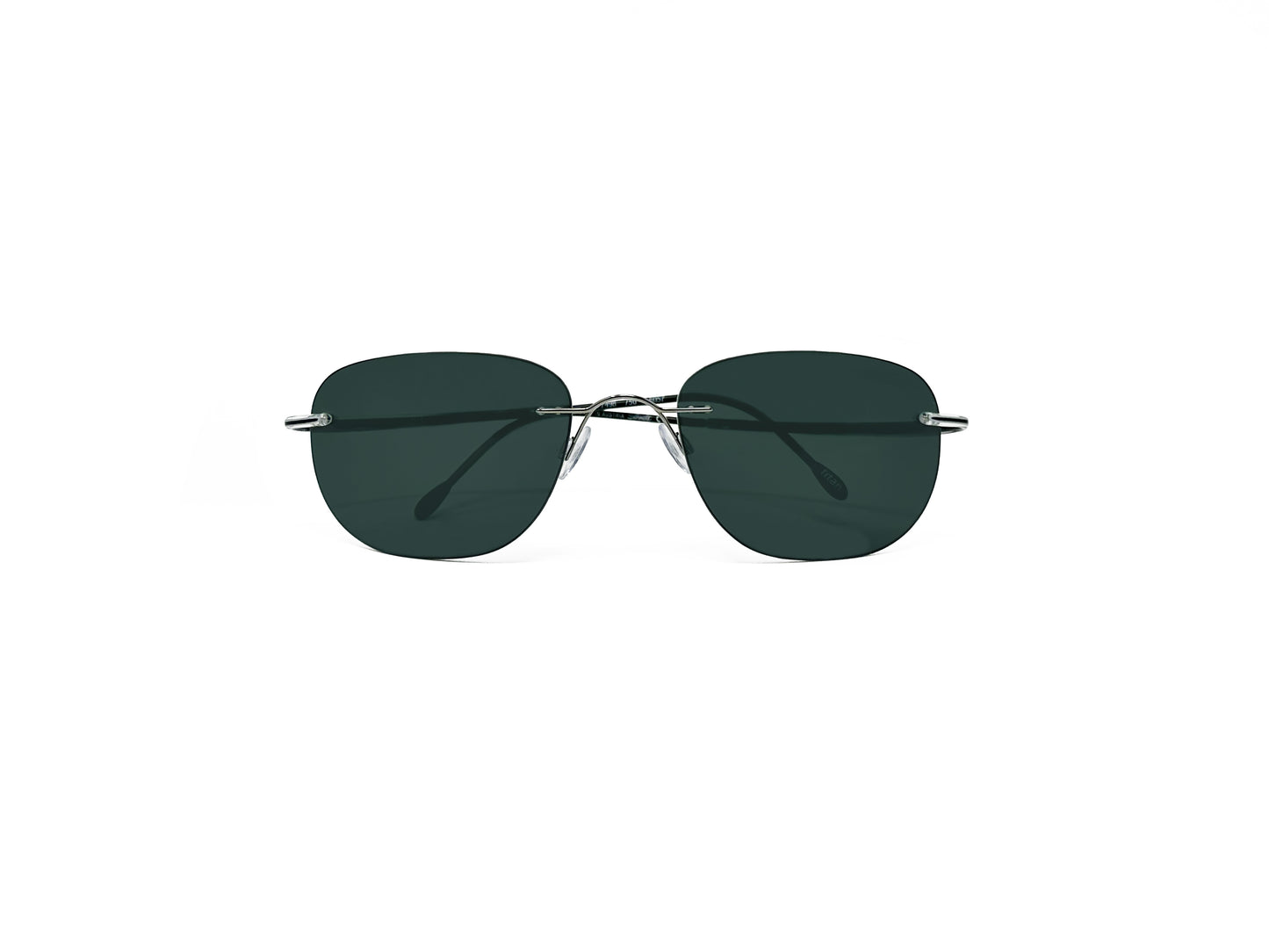 Silhouette rimless sunglass. Model: 7498. Color: 6057- Silver metal with grey lens. Front view.
