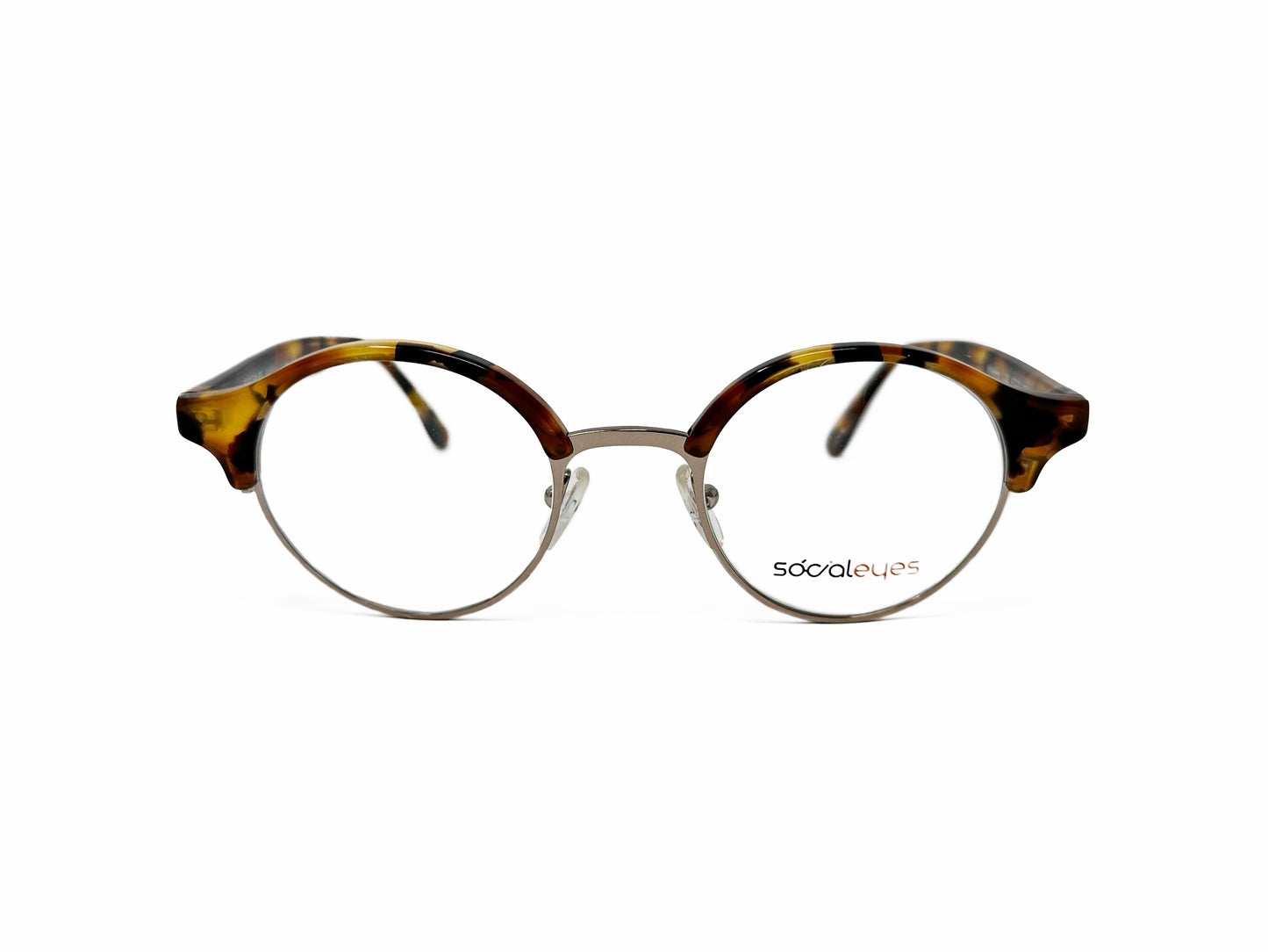 Social Eyes round metal, with acetate trim, optical frame. Model: Benny. Color: C02 - Japanese Havana. Front view.