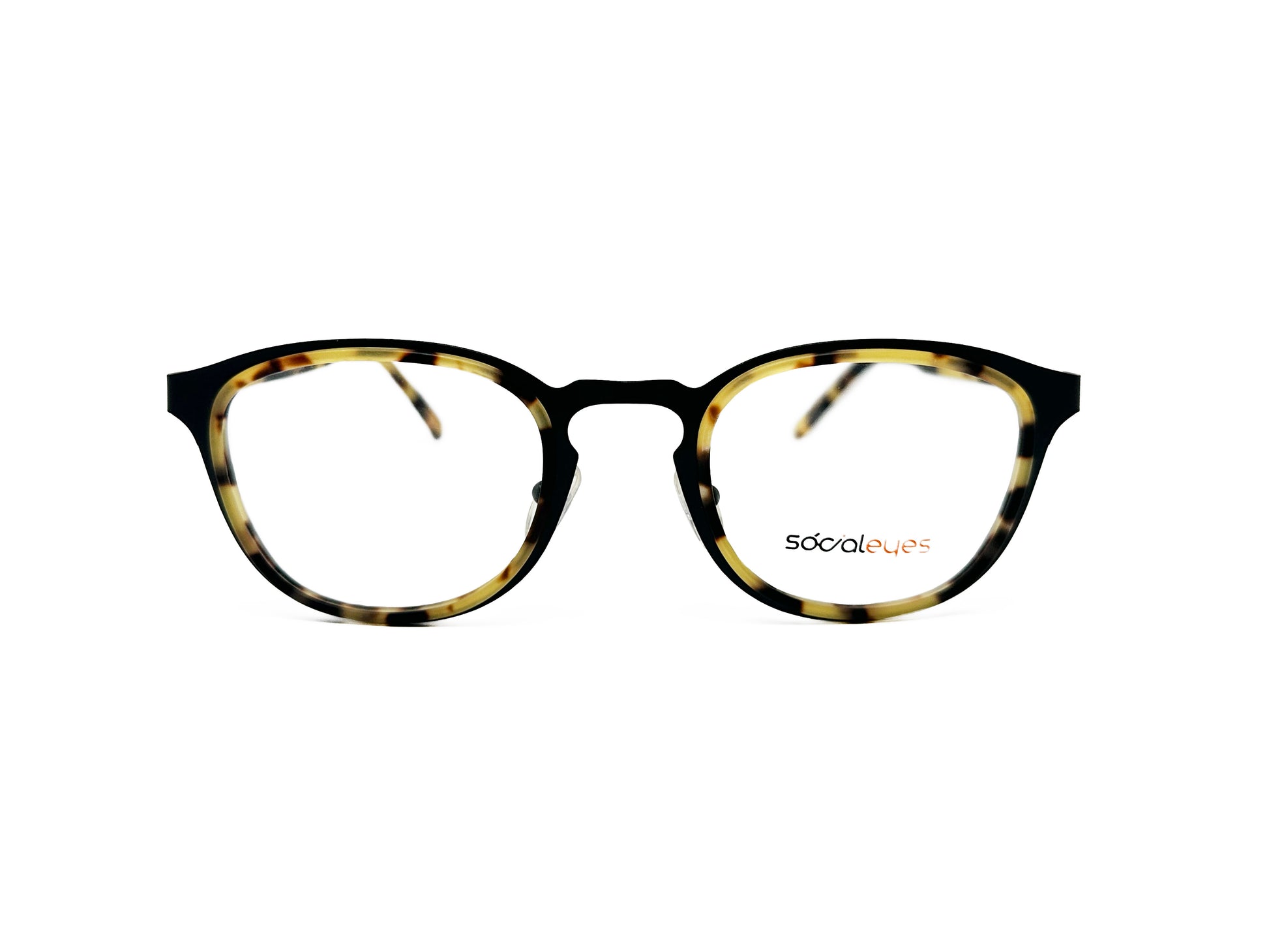 Social Eyes rounded-square metal optical frame. Model: Gunner. Color: C03 - Black metal with Japanese Havana lining. Front view.
