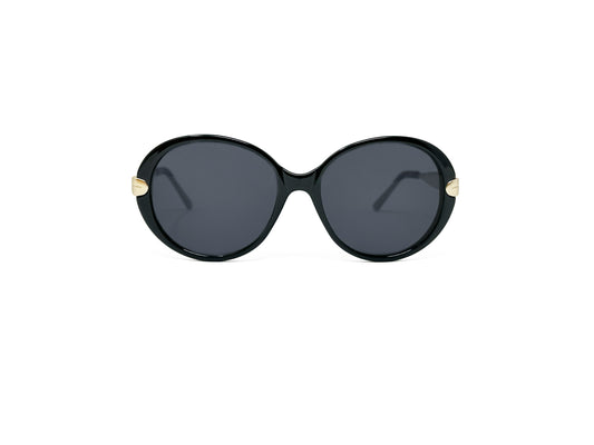 Ted Lapidus large, round acetate sunglass. Model: TL231. Color: 0620 - Black. Front view.