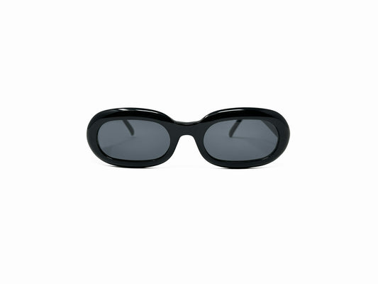 Ted Lapidus narrow, oval, acetate sunglass. Model: TL232. Color: 020 - Black. Front view.
