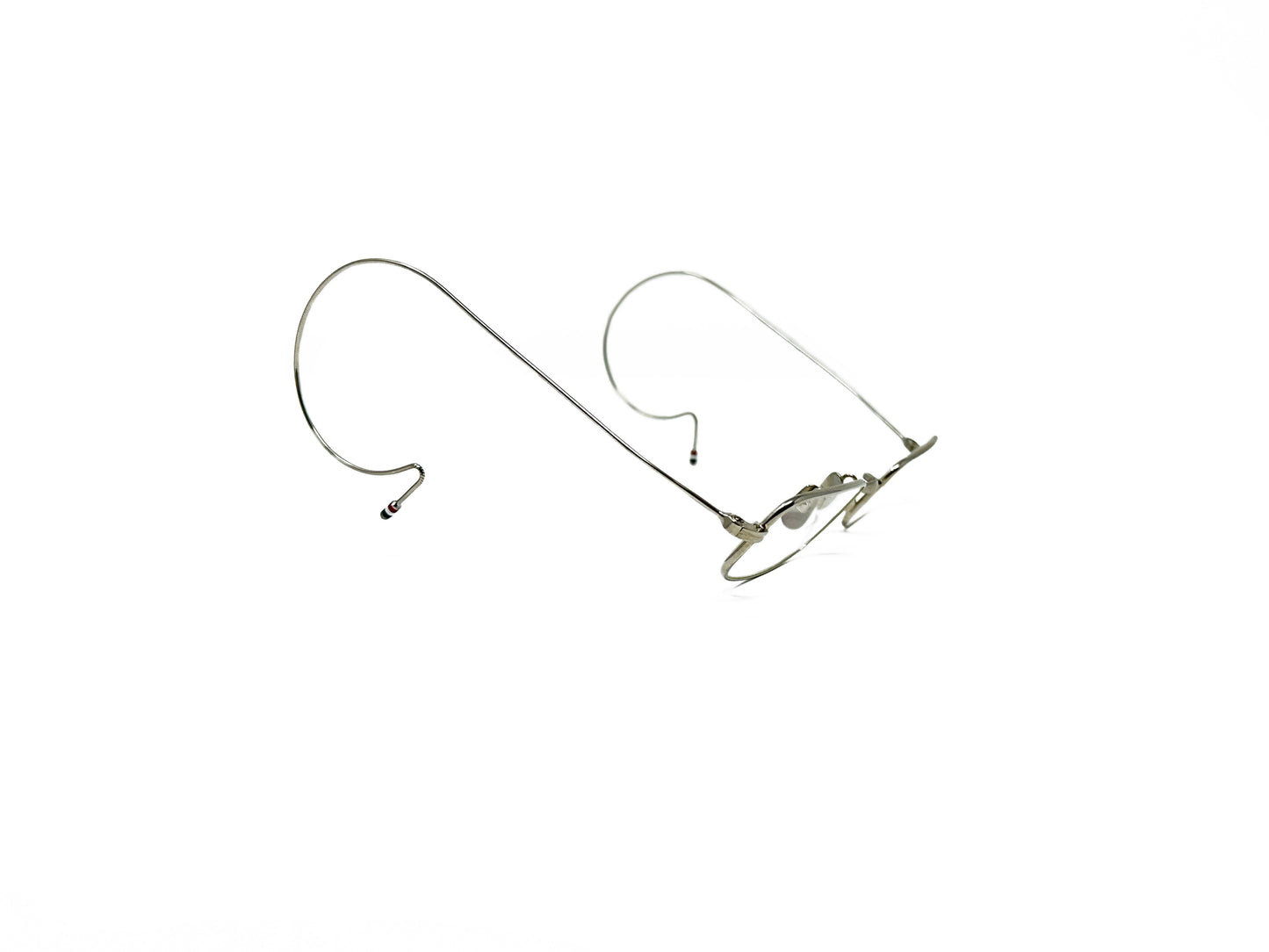 Thom Brown rectangular metal optical frame with cable temples. Model: TB900. Color: Silver. Side view.