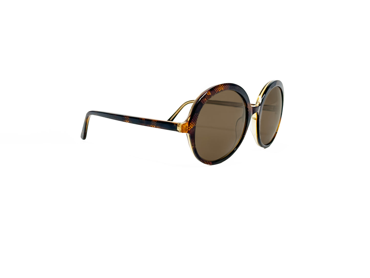 Traction round acetate sunglass. Model: Chapaize. Color: Dentelle Brune, spotted brown. Side view.
