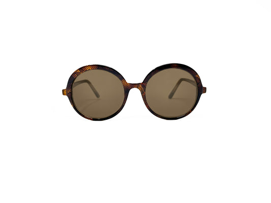 Traction round acetate sunglass. Model: Chapaize. Color: Dentelle Brune, spotted brown. Front view. 