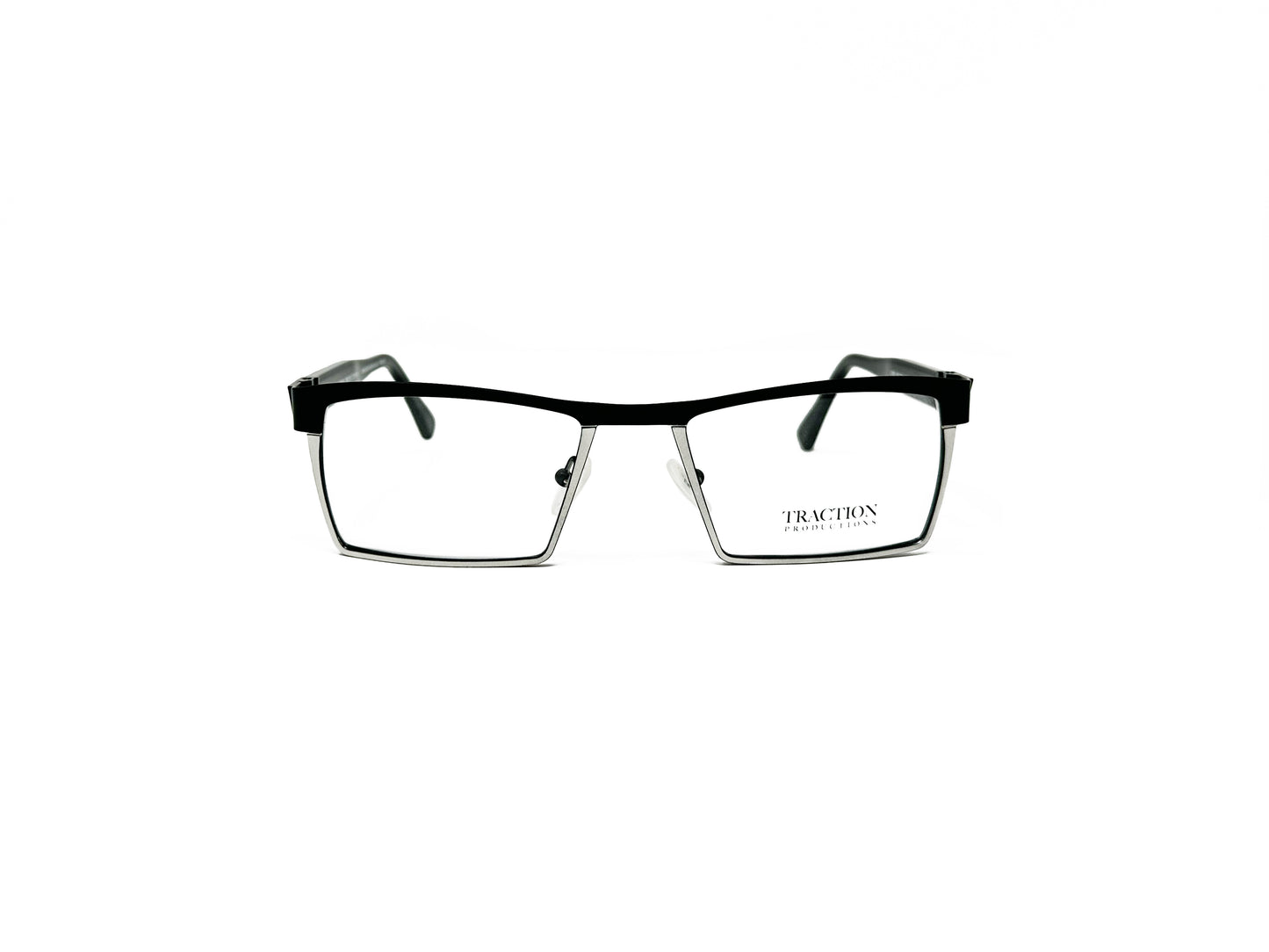 Traction angled rectangle optical frame. Model: Lord. Color: Noirsilver - Black and silver. Front view.