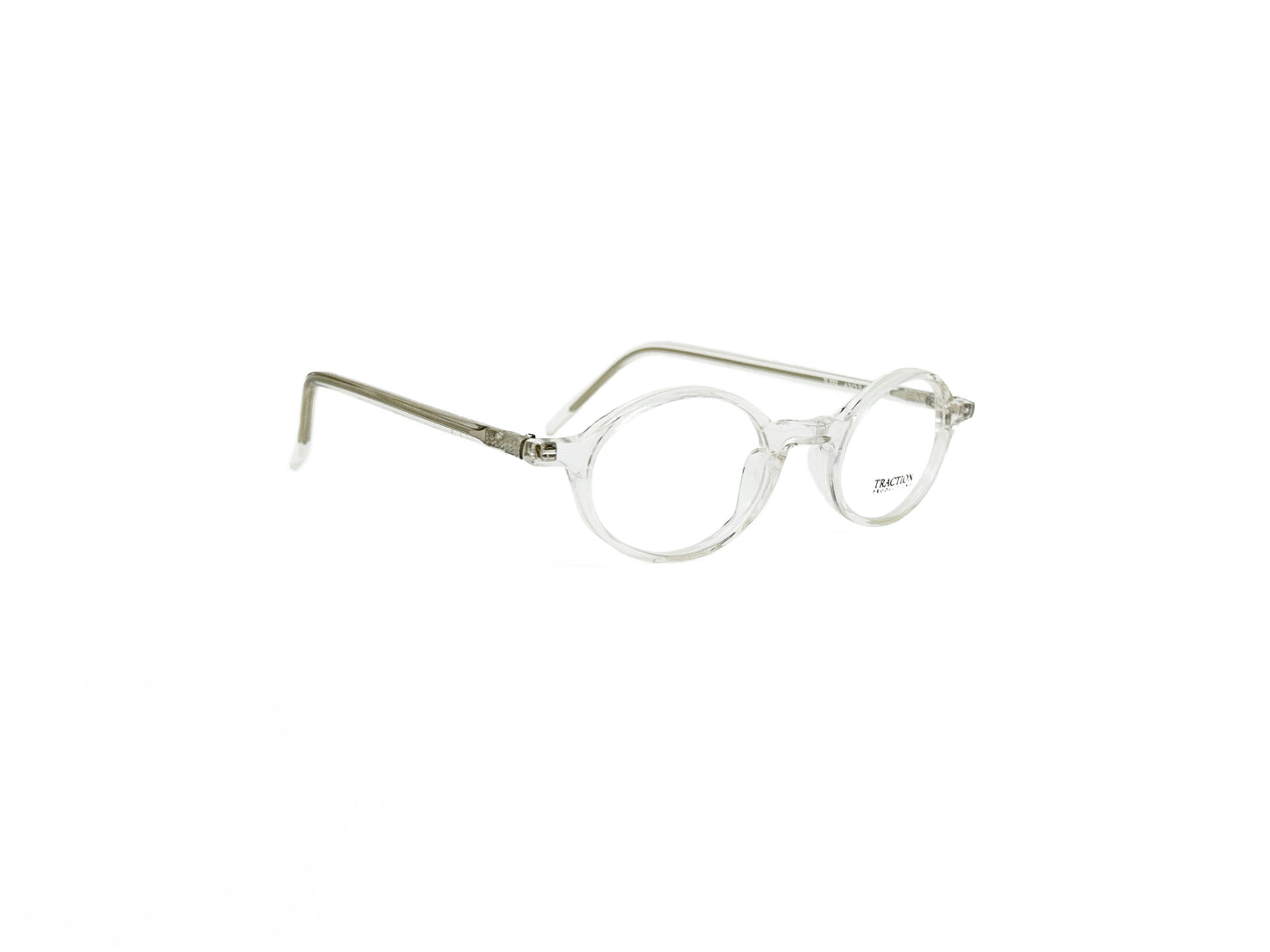 Traction oval acetate optical frame. Model: Tutsi. Color: Cristal - Transparent. Side view.