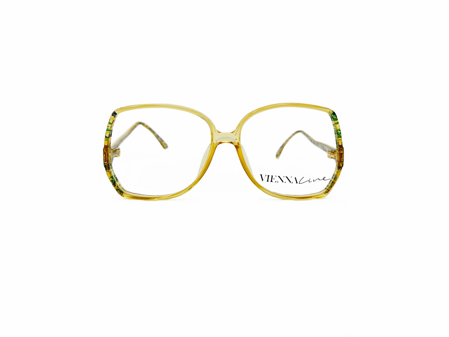 Vienna Cine oversized, acetate, butterfly optical frame. Model: 1563. Color: 60 yellow with green accents. Front view.