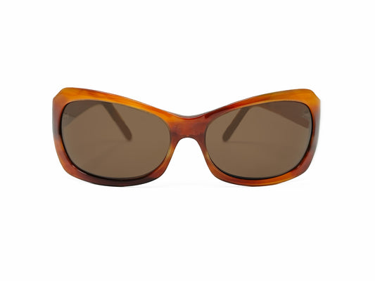 Viktlos angled oval, wrap, acetate sunglass. Model: 2102. Color: 12 - Brown Tortoise. Front view.