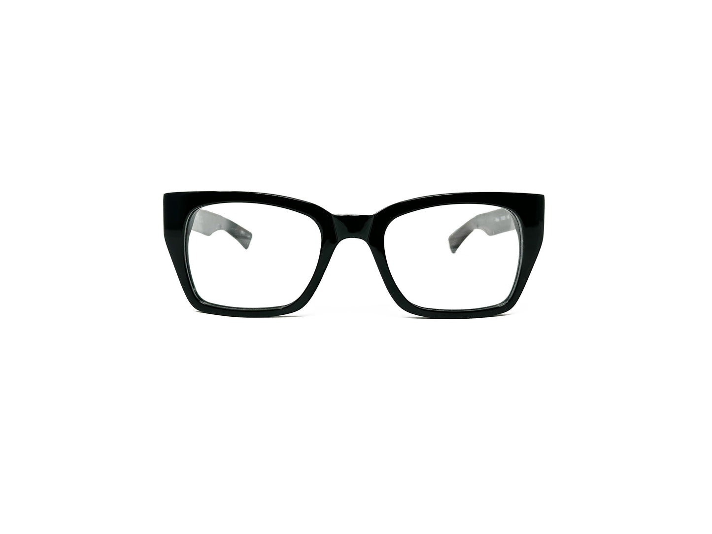 Nova upward angled, square, acetate optical frame. Model: Nova. Color: C101 - Glossy Black. Front view.