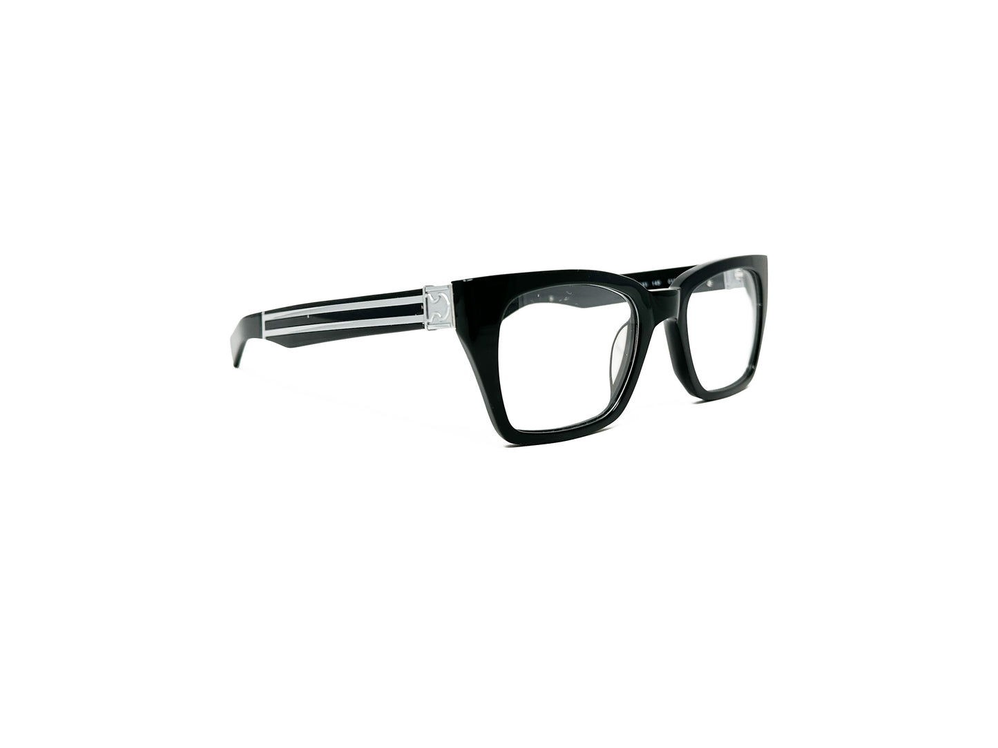 Nova upward angled, square, acetate optical frame. Model: Nova. Color: C101 - Glossy Black. Side view.