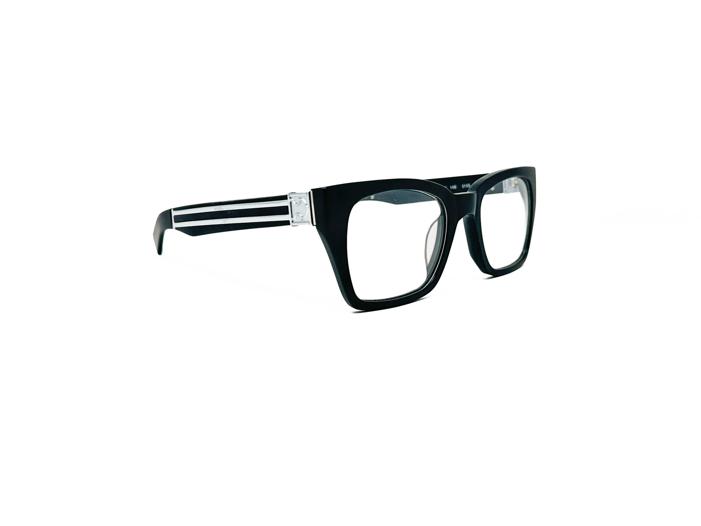 Nova upward angled, square, acetate optical frame. Model: Nova. Color: C102 - Matte Black. Side view.