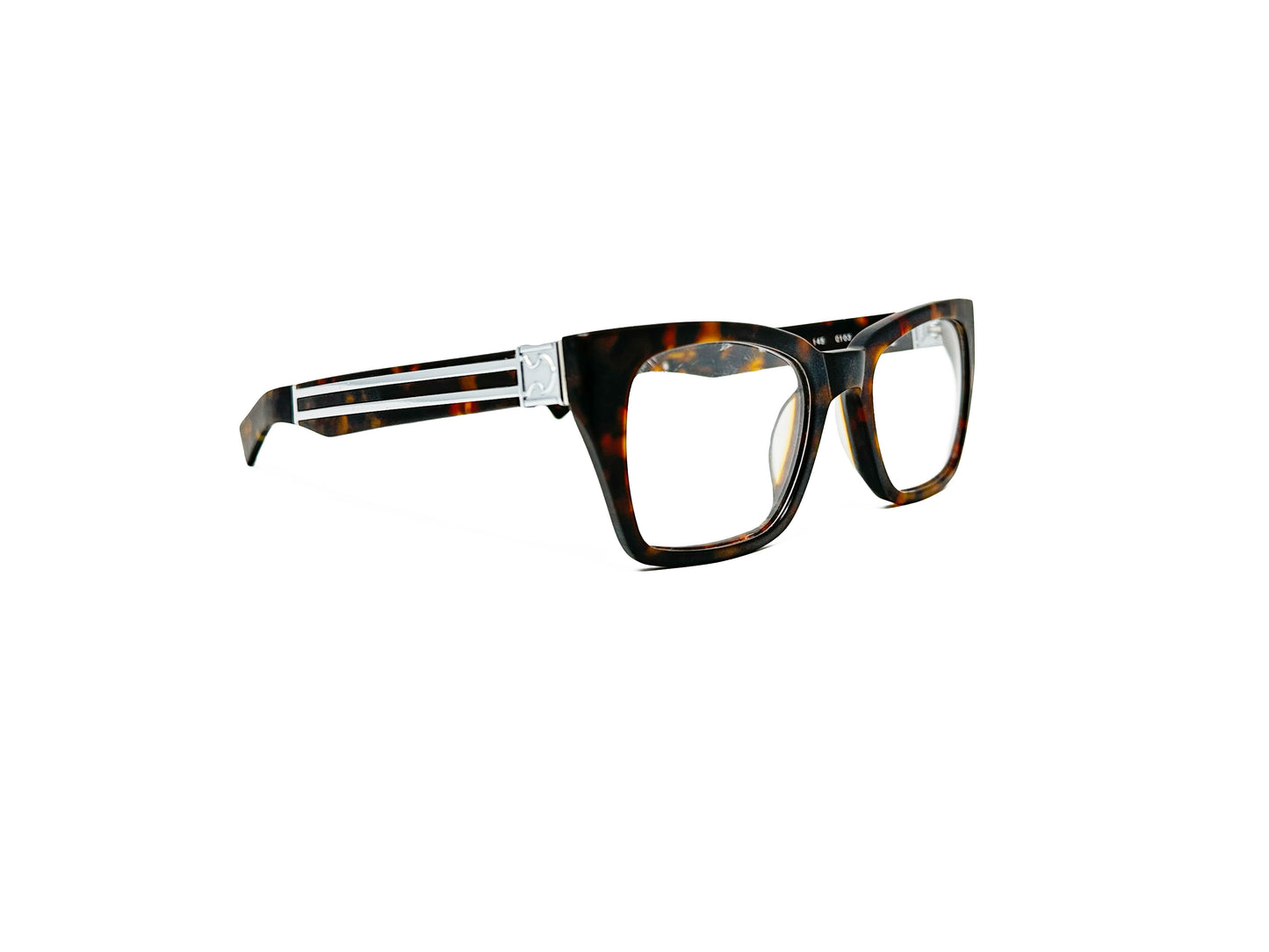 Nova upward angled, square, acetate optical frame. Model: Nova. Color: C103 - Dark Tortoise. Side view.