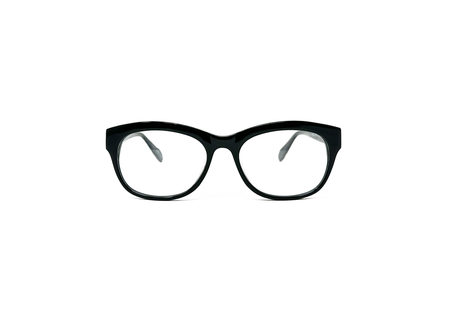 Viktlos curved wayfarer style optical frame. Model: Spirit. Color: C101 - Black. Front view.