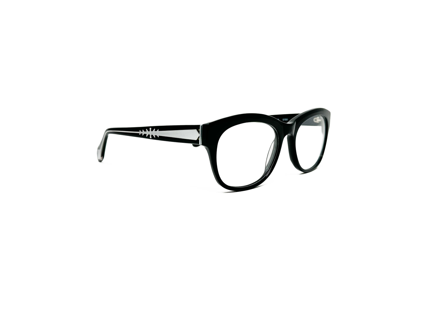 Viktlos curved wayfarer style optical frame. Model: Spirit. Color: C101 - Black. Side view.