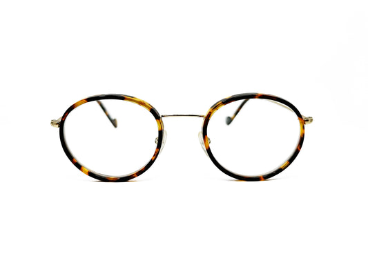XIT pantos optical frame. Acetate lining on front with metal temples. Model: M151. Color: 133 - Tortoise with gold metal. Front view. 
