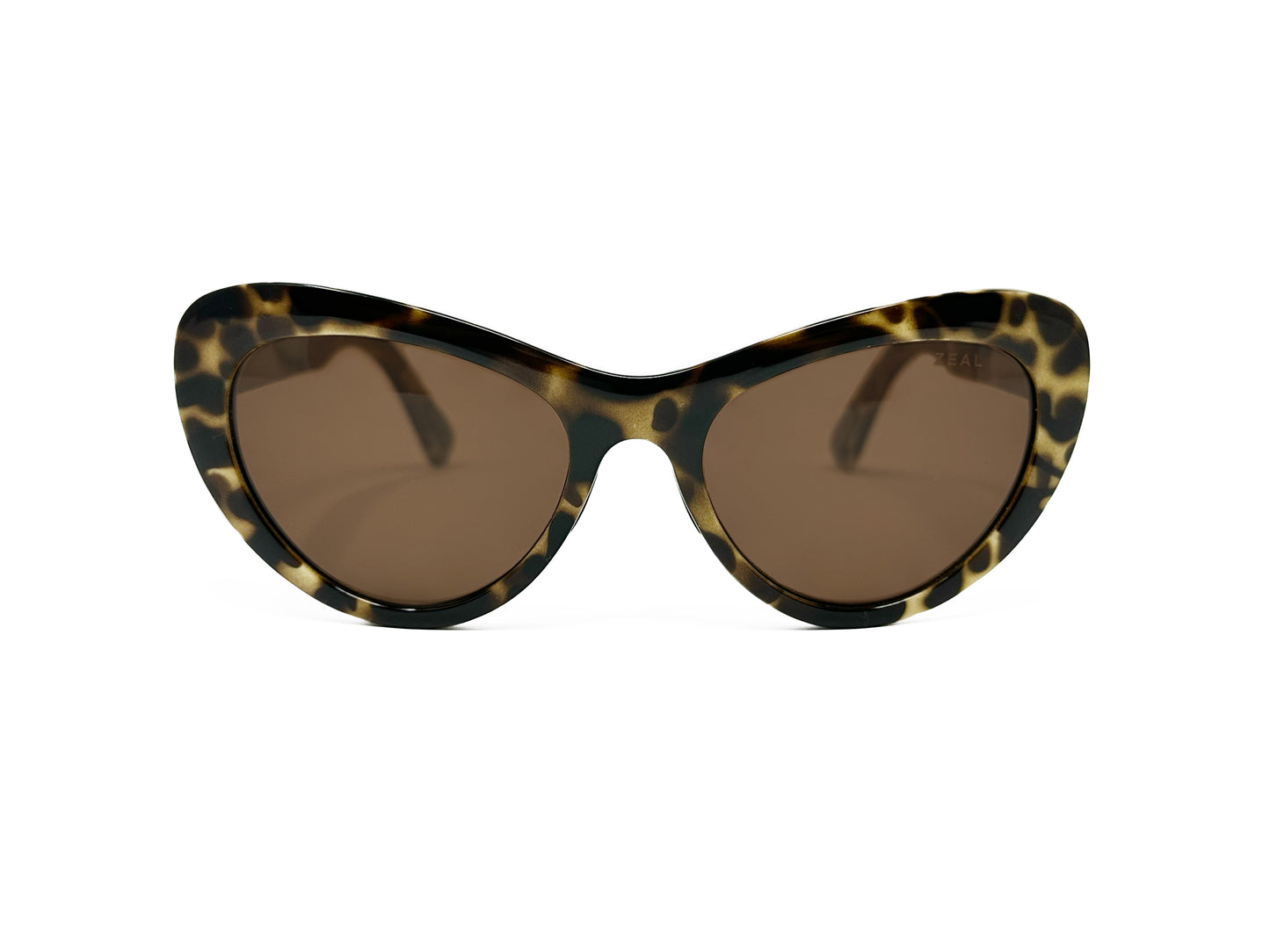 Zeal Optics rounded cat-eye sunglass. Model: Mango. Color: 11683 - Yellow tortoise. Front view.