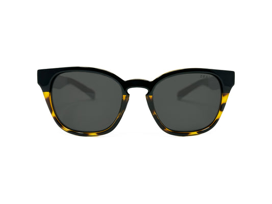 Zeal Optics tall, rounded, wayfarer style sunglass with keyhole bridge. Model: Windsor. Color: 11477 - Black on top, yellow havana on bottom. Front view. 