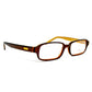 Alpha rounded-rectangular, acetate, optical frame. Model: 0328. Color: Brown C64 - Brown with cream insides. Side view.