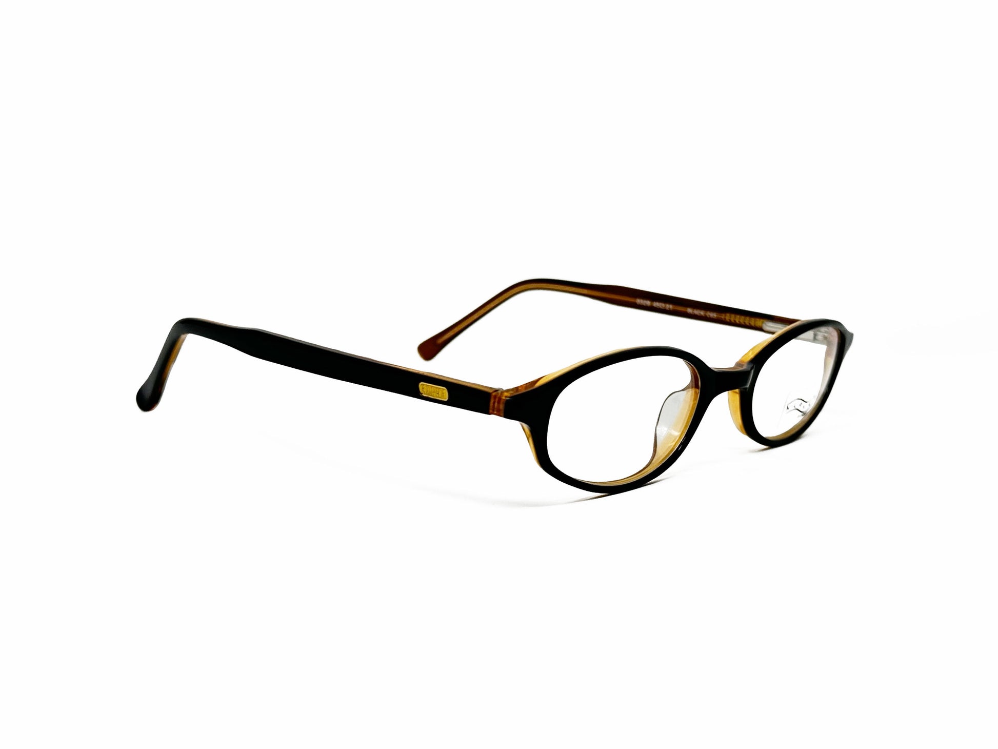 Alpha oval, acetate optical frame. Model: 0329. Color: Black C65 - Black with cream accents. Side view.