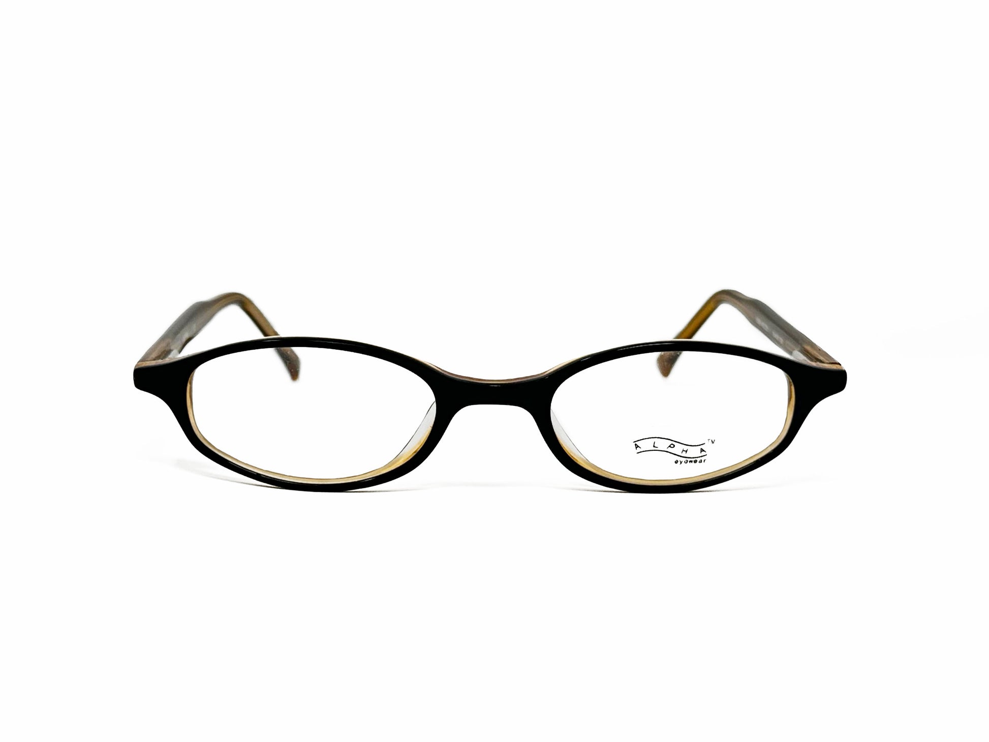 Alpha oval, acetate optical frame. Model: 0329. Color: Black C65 - Black with cream accents. Front view.