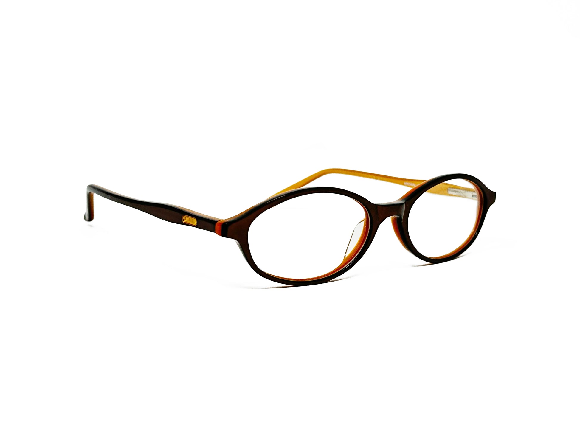 Alpha oval, acetate, optical frame. Model: 0338. Color: Brown C64 - Brown with cream inside. Side view.