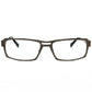 Andy Wolfe rectangular metal optical frame with rounded-rectangular cut out above bridge. Model: 4702. Color: C - Dark silver. Front view. 