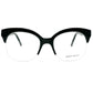 Andy Wolfe uplifted, rounded, half-rim, acetate optical frame. Model: 5019. Color: A - Black. Front view. 