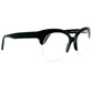 Andy Wolfe uplifted, rounded, half-rim, acetate optical frame. Model: 5019. Color: A - Black. Side view.