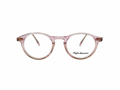 Anglo American Optical Frame. Model: 406. Color: TR21 Transparent Pink. Front View.