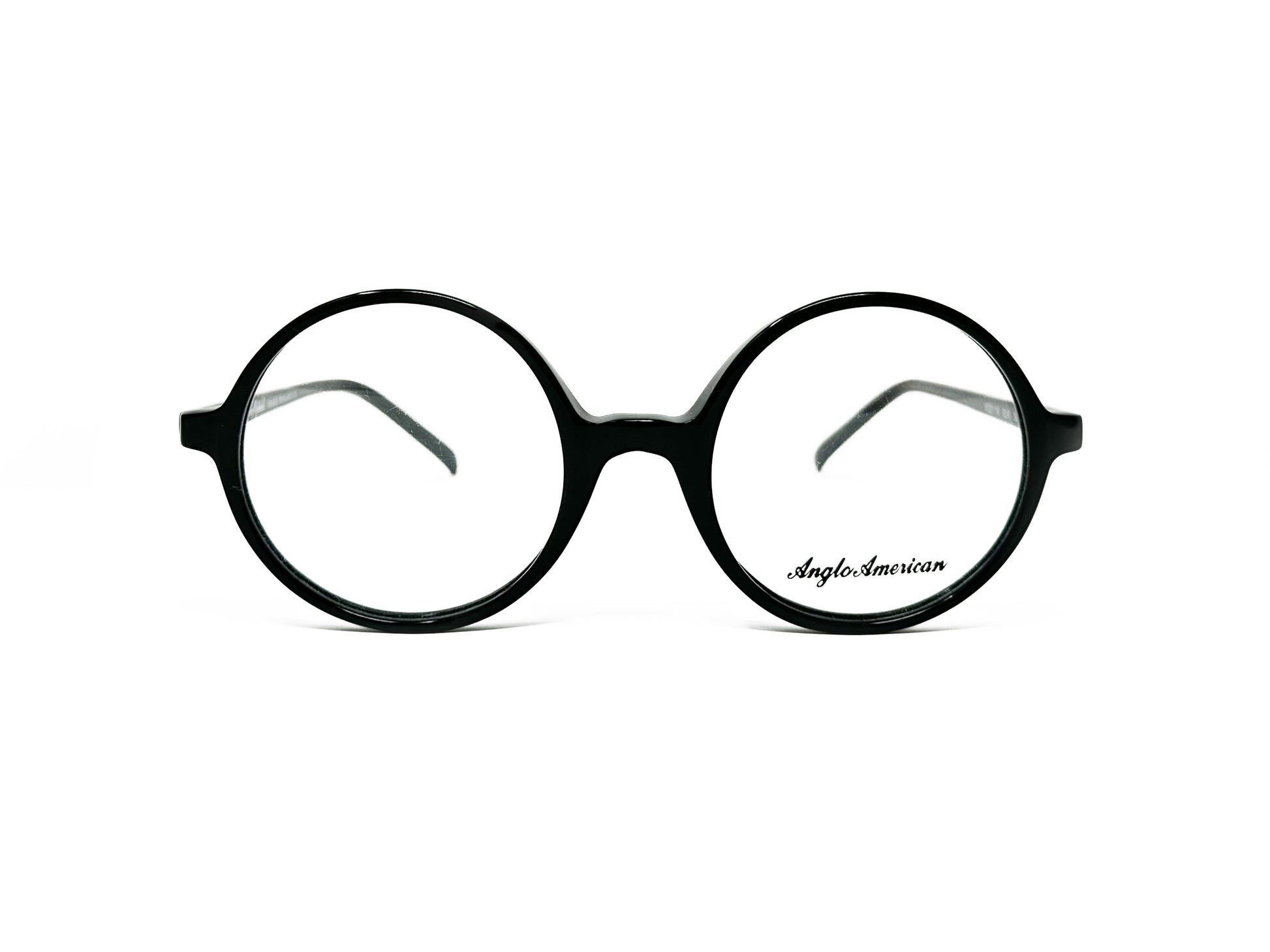 Anglo American Optical round, acetate optical frame. Model: 116. Color: BLK - Black. Front view. 