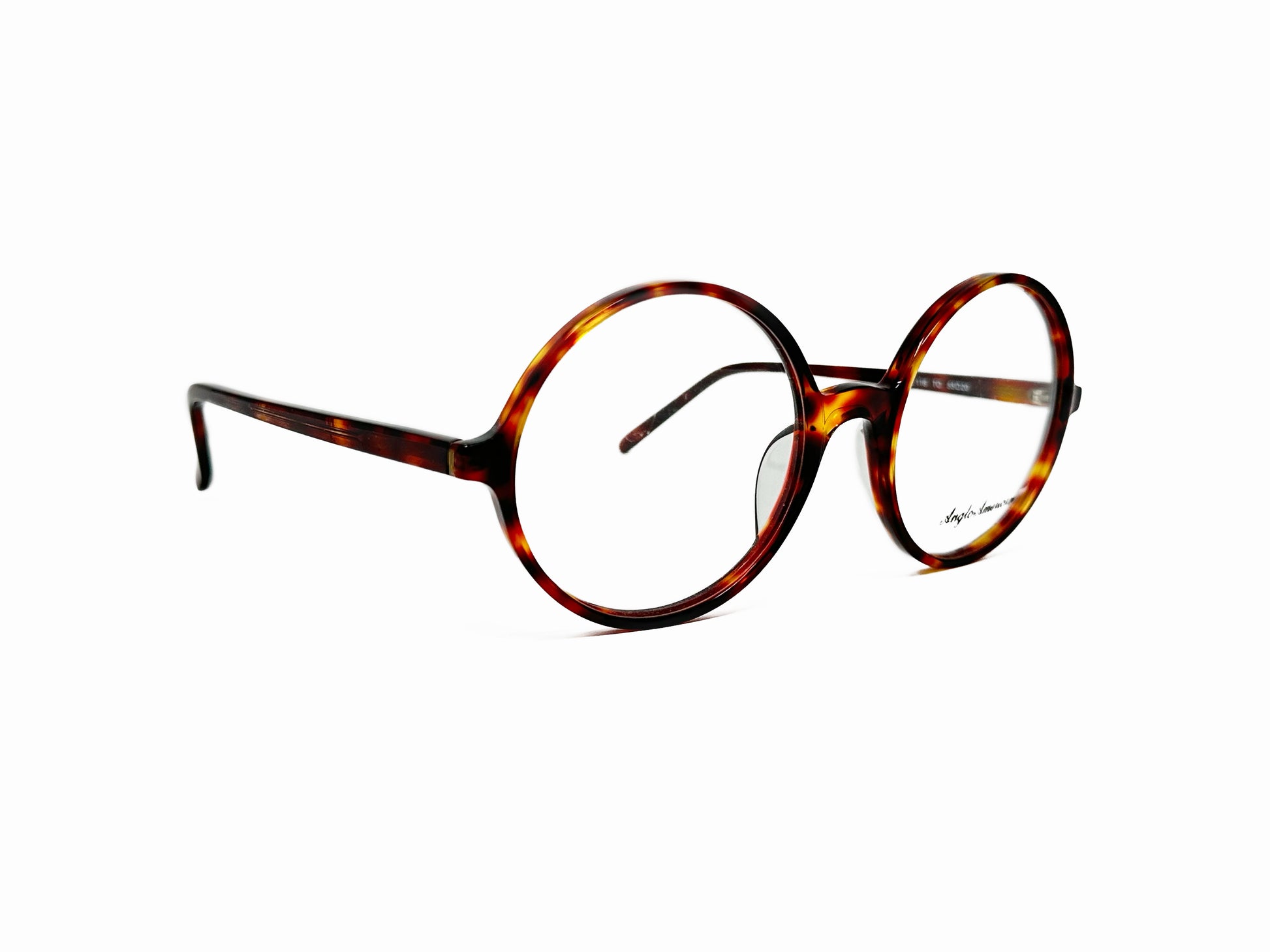Anglo American Optical round, acetate optical frame. Model: 116. Color: TO - Tortoise. Side view.
